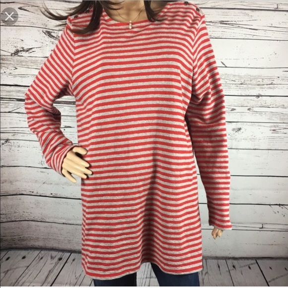 J.Jill red and grey striped long tunic sweater - Picture 1 of 4